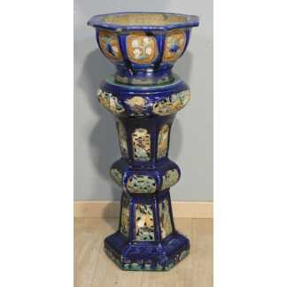 Jardinière ou cache pot sur colonne en terre cuite vernissée, Indochine, époque début XX ème