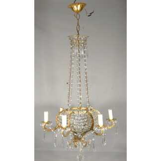 Lustre italien sac de perles et fer doré, époque milieu XX ème