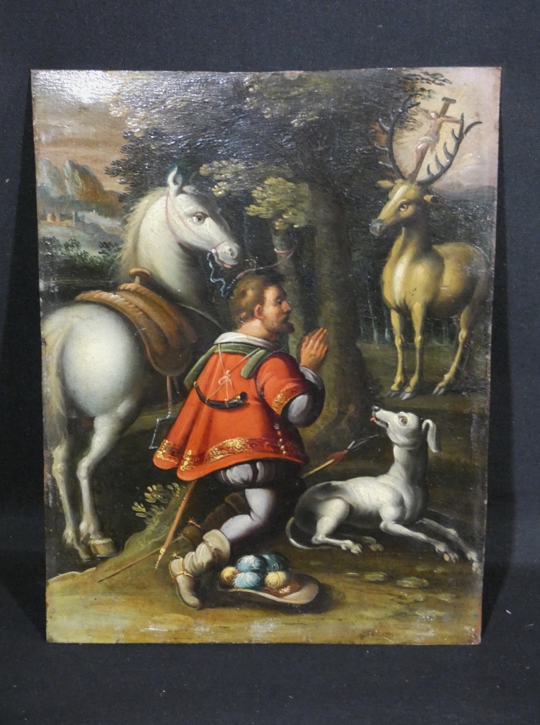 École Allemande Du XVIe Siècle – Saint Hubert Et La Vision Du Cerf – Huile Sur Cuivre – Image 3