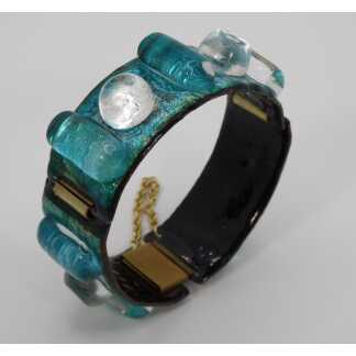 Bracelet vintage en émail sur cuivre et cabochons de verre, vers 1970