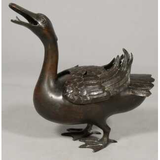 Chine XIX ème, brûle parfum canard en bronze patiné