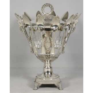 Confiturier en argent massif et cristal époque Restauration, début XIX ème