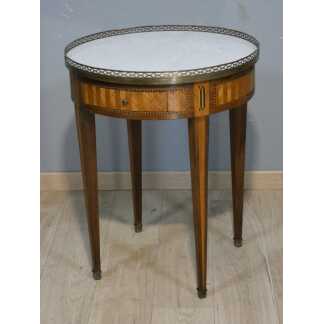 Table bouillotte de style Louis XVI en frisage de bois de rose et palissandre, époque XIX ème