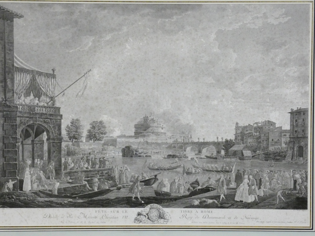 Très grande gravure XVIII ème"Fête sur le Tibre à Rome" par Duret d'après Joseph Vernet – Image 2