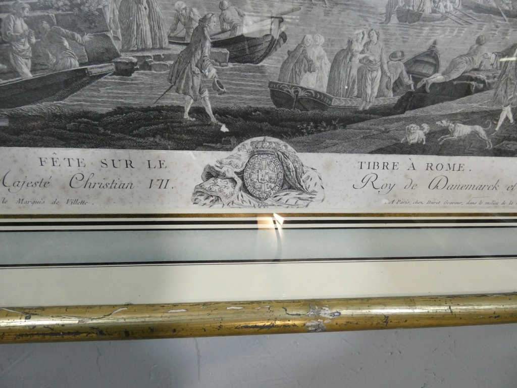 Très grande gravure XVIII ème"Fête sur le Tibre à Rome" par Duret d'après Joseph Vernet – Image 3