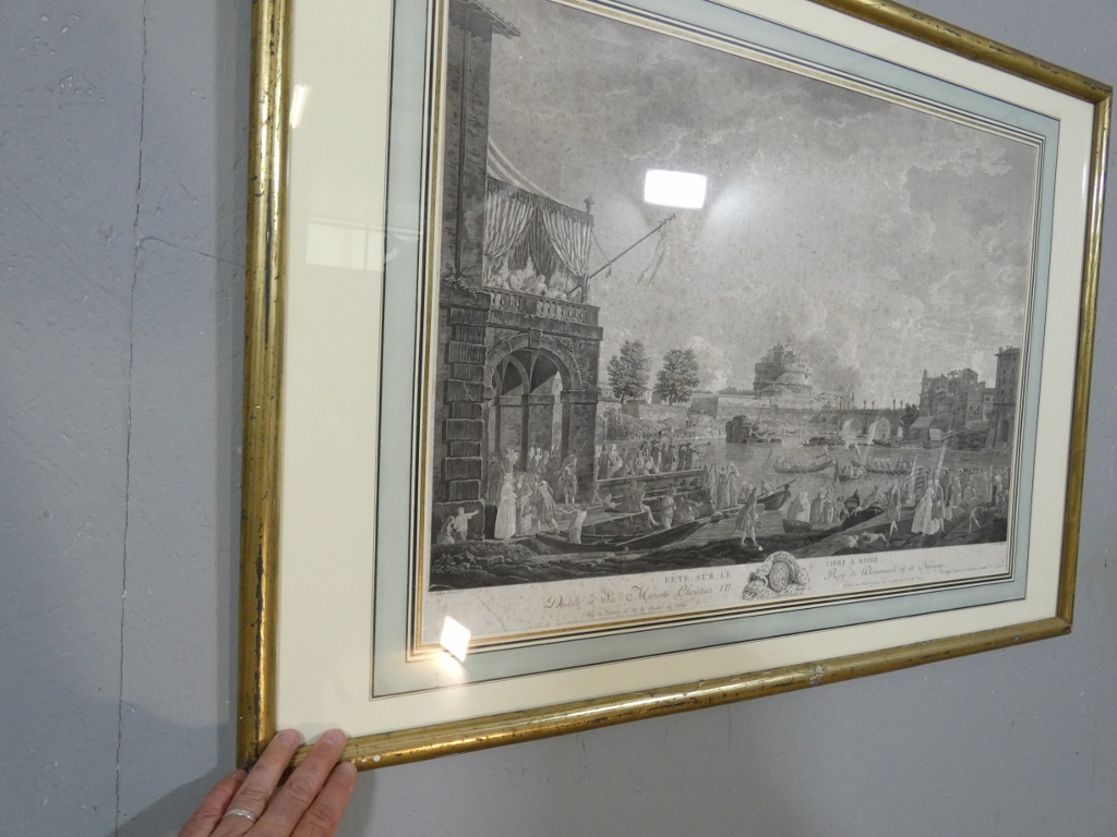 Très grande gravure XVIII ème"Fête sur le Tibre à Rome" par Duret d'après Joseph Vernet – Image 9