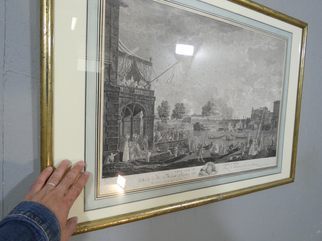 Très grande gravure XVIII ème"Fête sur le Tibre à Rome" par Duret d'après Joseph Vernet – Image 4