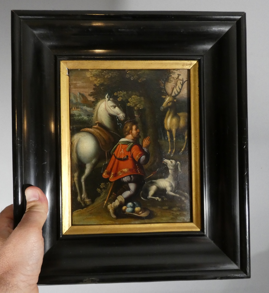 École Allemande Du XVIe Siècle – Saint Hubert Et La Vision Du Cerf – Huile Sur Cuivre – Image 13