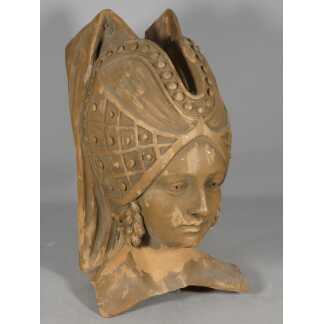 Tête féminine en terre cuite, époque XIXᵉ siècle, style Moyen-Age Troubadour