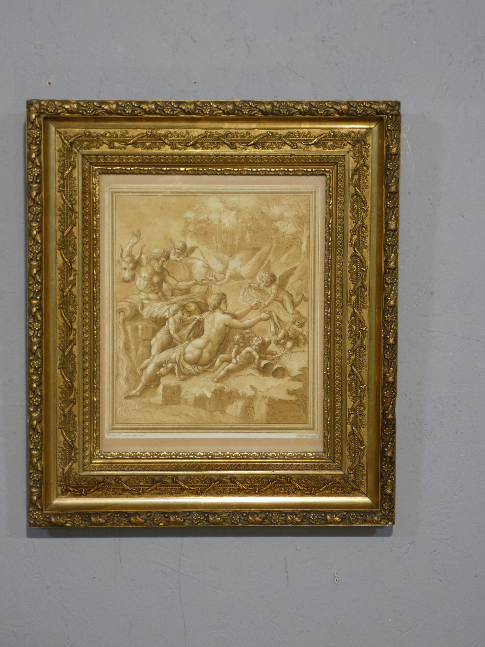 Jupiter et Europe, gravure XVIII ème d'après Giulo Romano gravé par Andréa Scacciati, 1766 – Image 3
