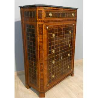 Rare secrétaire à rideau escamotable marqueterie de treillage — époque Louis XVI, fin du XVIII