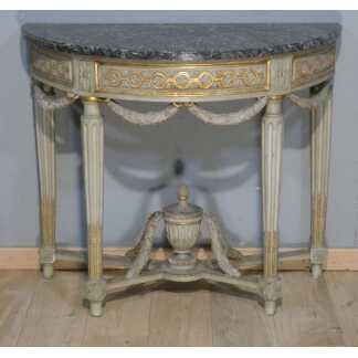 Estampille Louis Noël MALLE, Console demi-lune d’époque Louis XVI en bois sculpté , XVIII ème