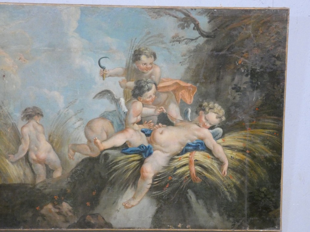 Les amours moissonneurs d'après Boucher, grand tableau huile sur toile, 1er d'une paire – Image 2
