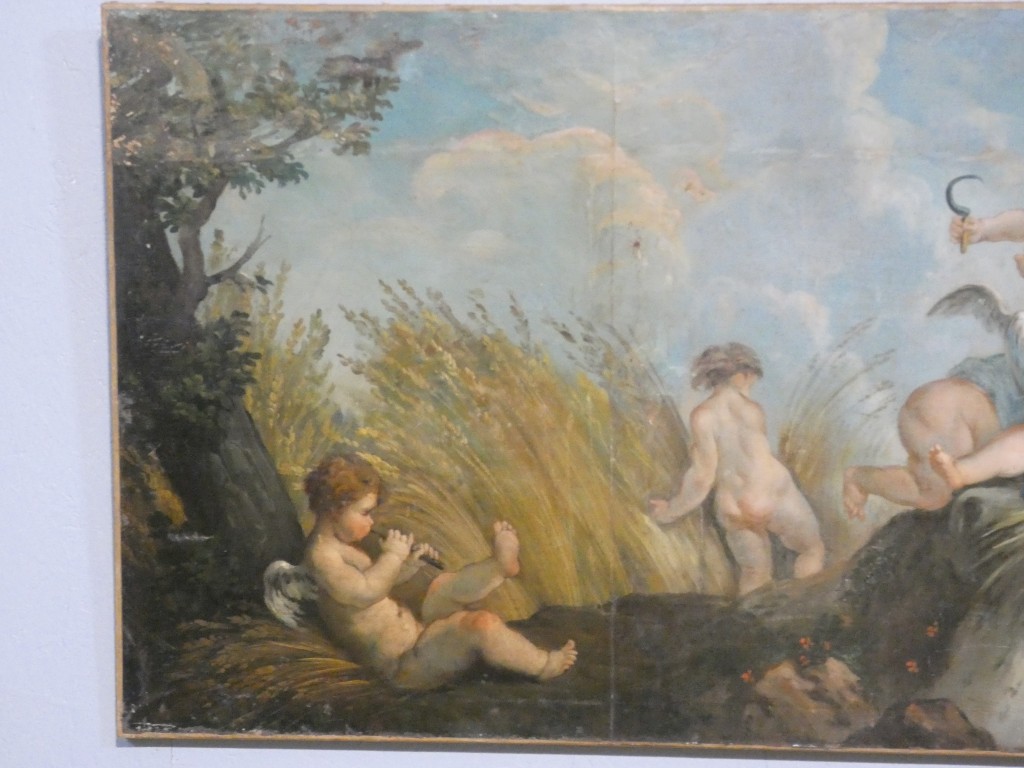 Les amours moissonneurs d'après Boucher, grand tableau huile sur toile, 1er d'une paire – Image 4