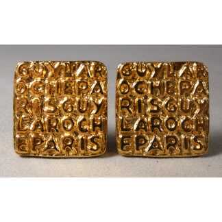 Guy Laroche, clips d'oreille vintage en métal doré vers 1970-1980
