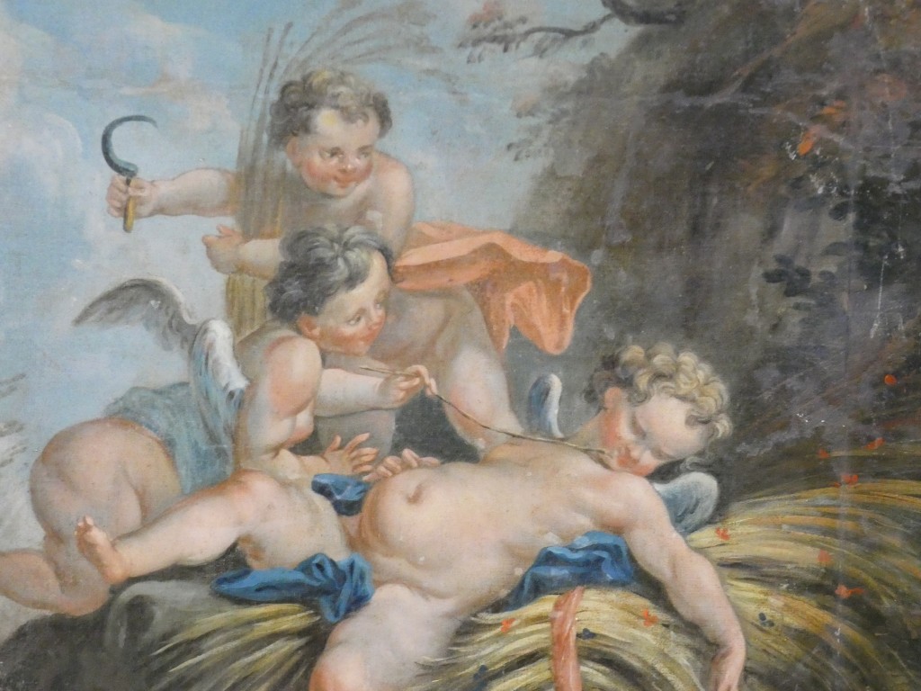 Les amours moissonneurs d'après Boucher, grand tableau huile sur toile, 1er d'une paire – Image 3