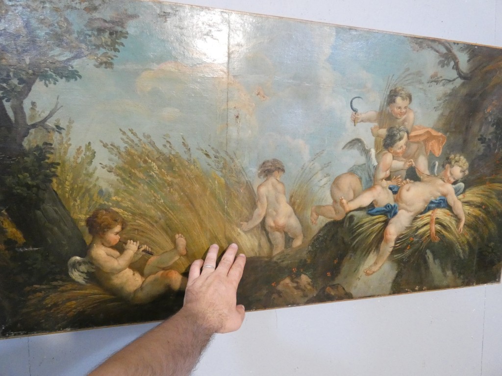 Les amours moissonneurs d'après Boucher, grand tableau huile sur toile, 1er d'une paire – Image 5
