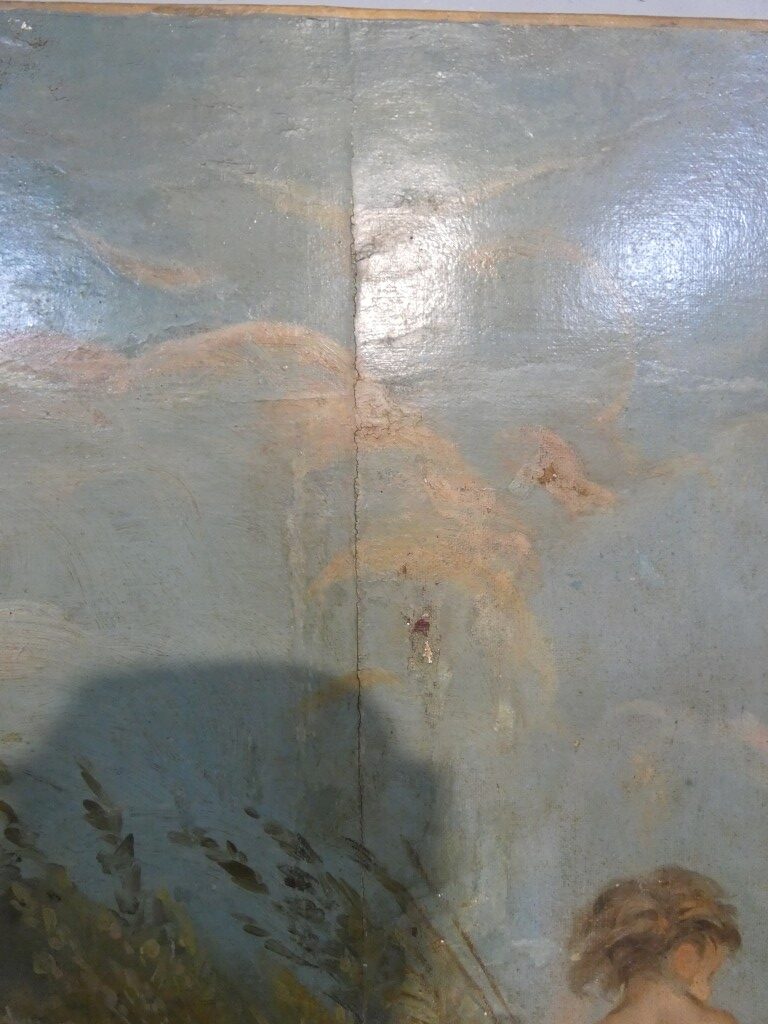 Les amours moissonneurs d'après Boucher, grand tableau huile sur toile, 1er d'une paire – Image 11