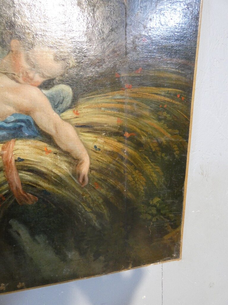 Les amours moissonneurs d'après Boucher, grand tableau huile sur toile, 1er d'une paire – Image 9