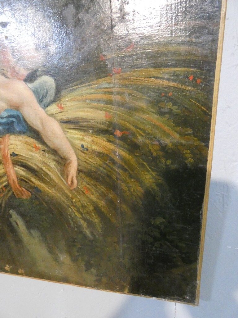 Les amours moissonneurs d'après Boucher, grand tableau huile sur toile, 1er d'une paire – Image 8