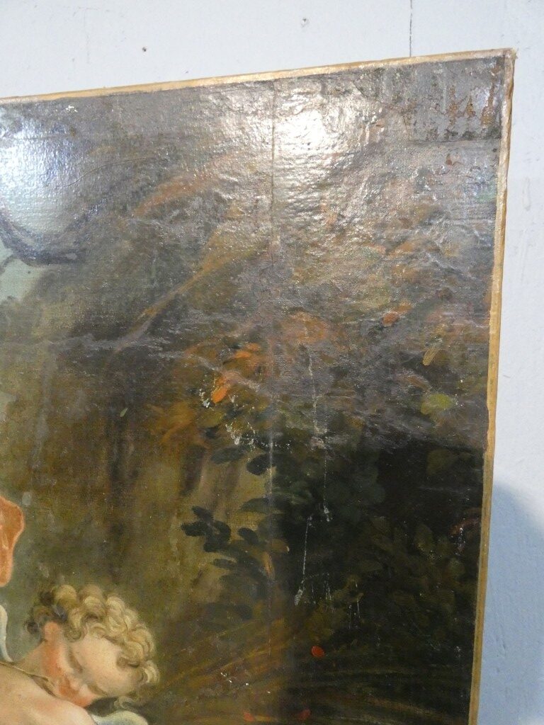 Les amours moissonneurs d'après Boucher, grand tableau huile sur toile, 1er d'une paire – Image 7