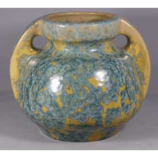 Pierrefonds, vase boule à anses en grès émaillé cristallisation métallisation, vers 1930