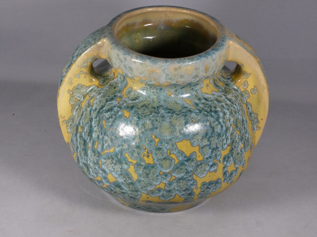 Pierrefonds, vase boule à anses en grès émaillé cristallisation métallisation, vers 1930 – Image 2