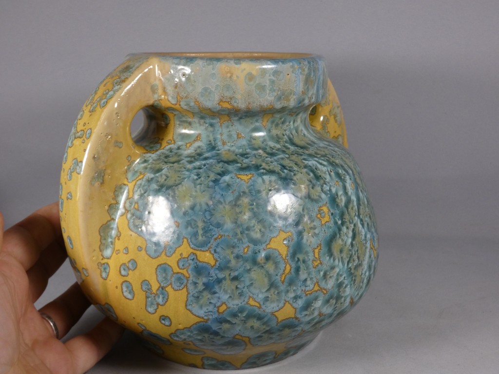 Pierrefonds, vase boule à anses en grès émaillé cristallisation métallisation, vers 1930 – Image 5