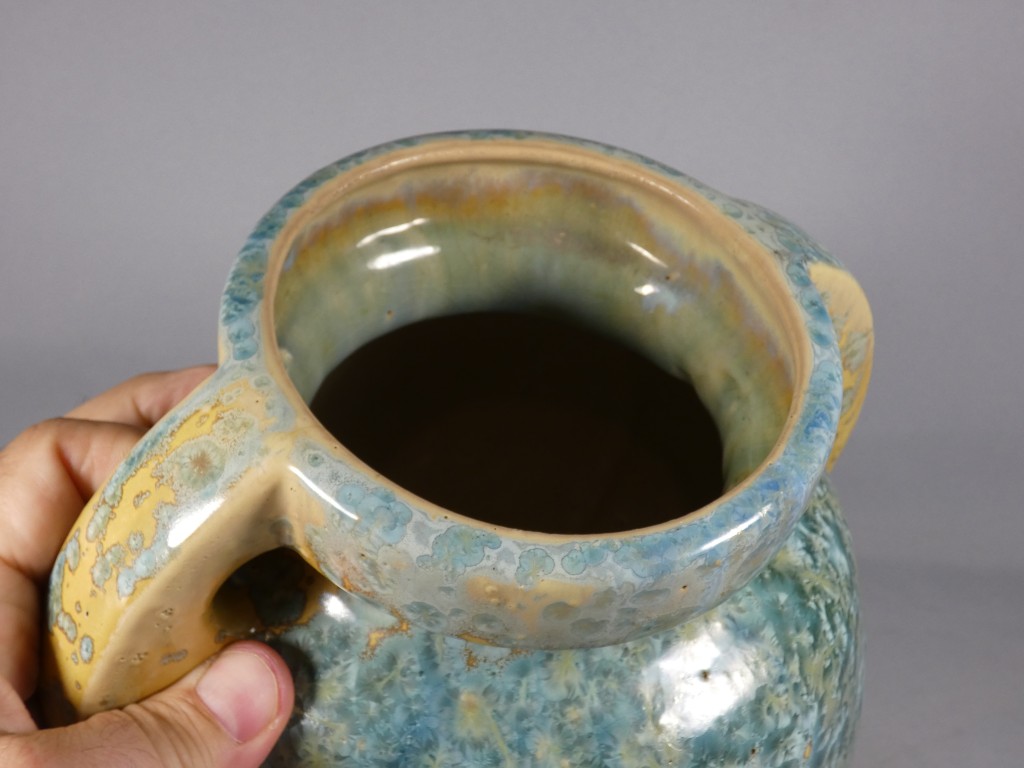 Pierrefonds, vase boule à anses en grès émaillé cristallisation métallisation, vers 1930 – Image 4