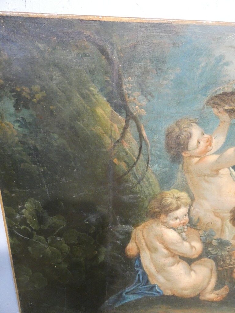 Les amours vendangeurs, d'après Boucher, grand tableau huile sur toile, 2e d'une paire – Image 6
