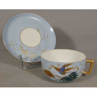 Martin pêcheur, tasse de collection en porcelaine de Limoges, époque XIX ème siècle