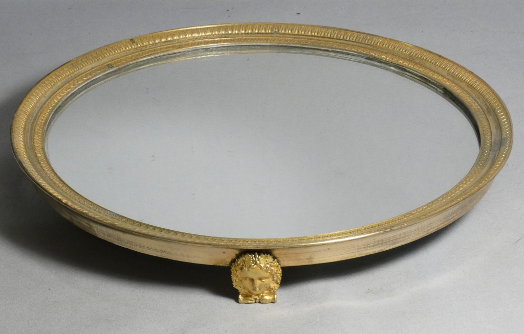 Plateau à miroir, centre de table d'époque Empire en bronze doré, XIX ème