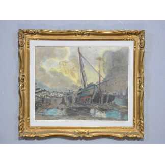 Les bateaux à marée basse, dessin au pastel par Dupuytren, 1921