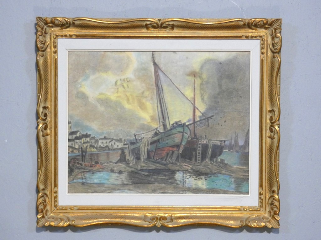 Les bateaux à marée basse, dessin au pastel par Dupuytren, 1921
