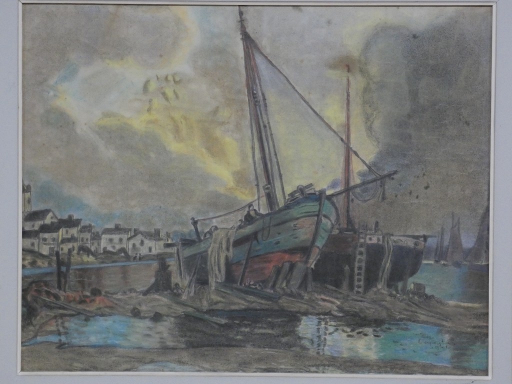 Les bateaux à marée basse, dessin au pastel par Dupuytren, 1921 – Image 2