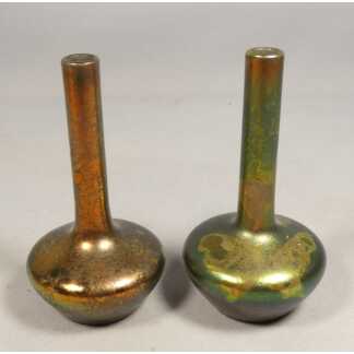 Paire de vases miniatures en grès émaillé métallisation, signés ASB