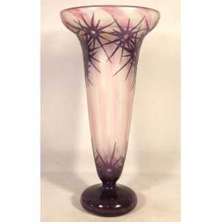 Charles Schneider – Le Verre Français, grand vase « Étoiles » signé au berlingot vers 1918-1921
