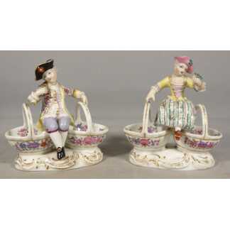 Paire de salerons homme - femme en porcelaine – Samson, dans le goût de Meissen – XIXᵉ siècle