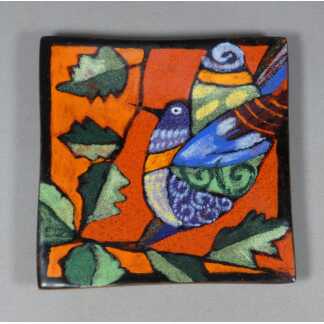 Plaque en émail de Limoges par Léa Sham’s – Oiseau stylisé – XXe siècle
