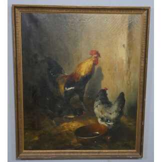 Eugène Cottin – Grande scène de basse-cour au coq et aux poules – XIXe siècle