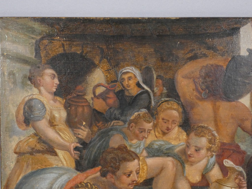 Scène de personnages à la fontaine – École maniériste, XVIIe siècle – Huile sur panneau – Image 2