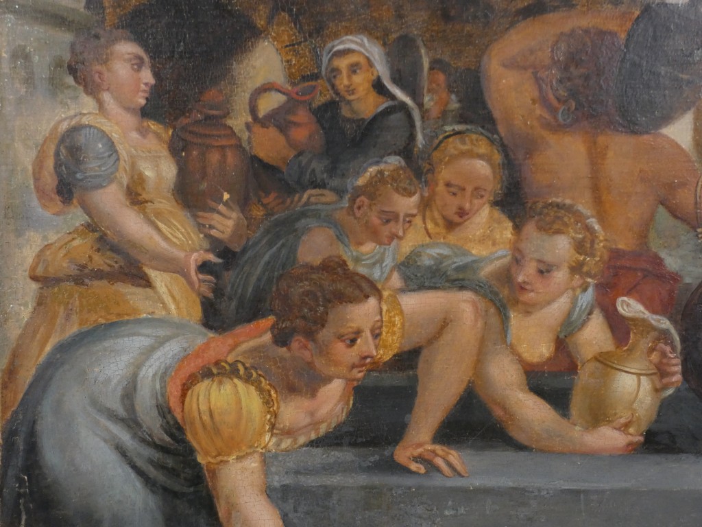Scène de personnages à la fontaine – École maniériste, XVIIe siècle – Huile sur panneau – Image 8
