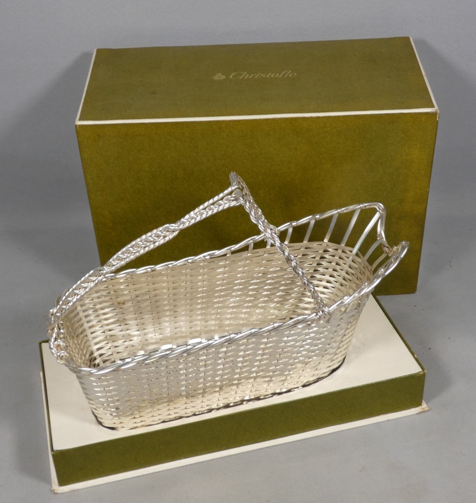 Christofle Gallia, porte bouteille en métal tressé et argenté, boîte d'origine