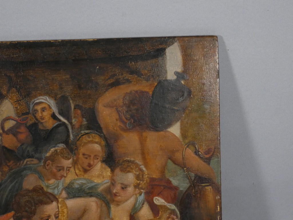 Scène de personnages à la fontaine – École maniériste, XVIIe siècle – Huile sur panneau – Image 5