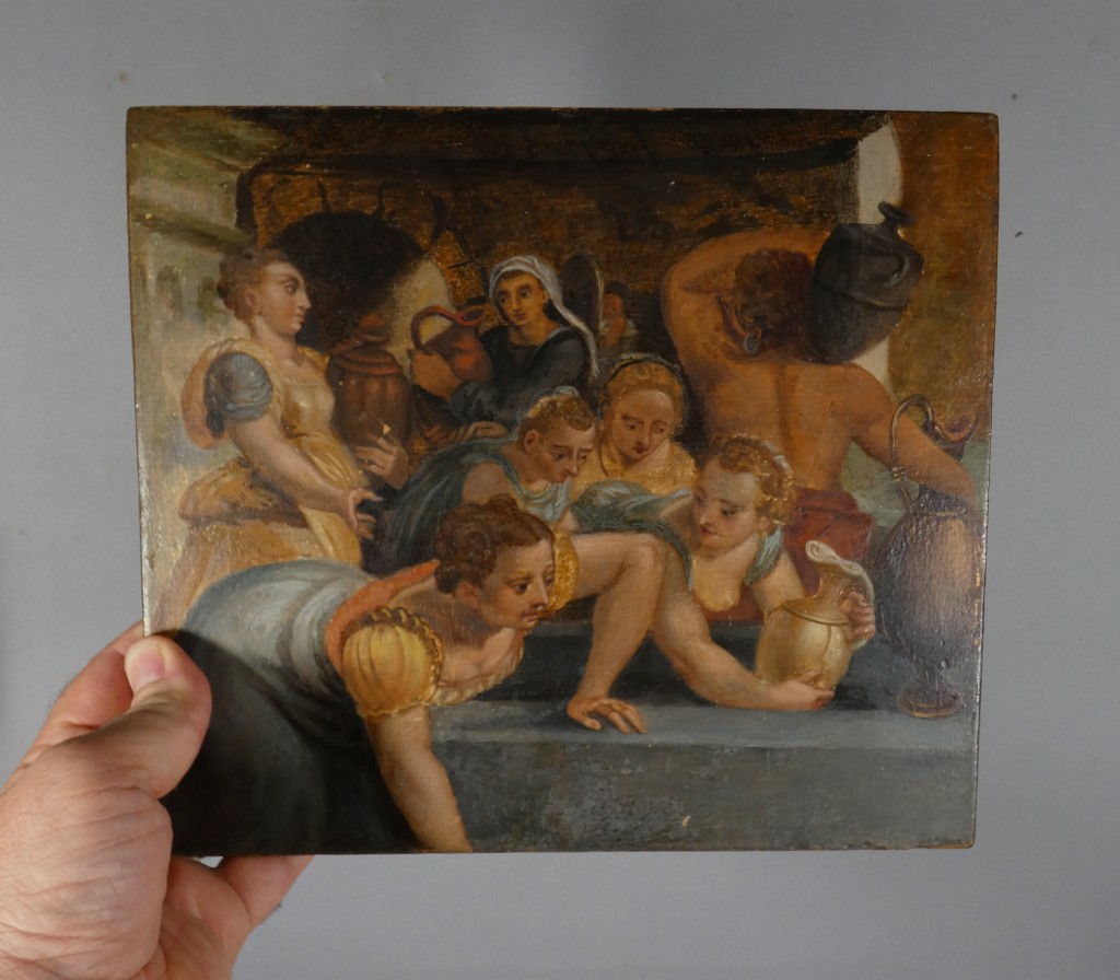 Scène de personnages à la fontaine – École maniériste, XVIIe siècle – Huile sur panneau – Image 4