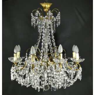Lustre de salon de style Louis XV en bronze et cristal, époque début XX ème siècle