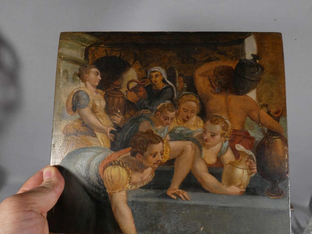 Scène de personnages à la fontaine – École maniériste, XVIIe siècle – Huile sur panneau – Image 3
