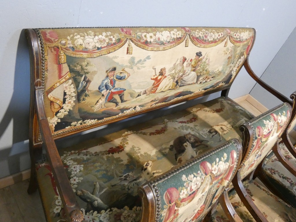 Salon d’époque Directoire en tapisserie XVIIIe siècle scènes pastorales et Fable de la Fontaine – Image 5