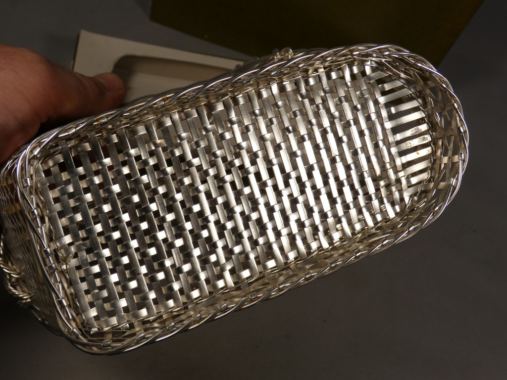 Christofle Gallia, porte bouteille en métal tressé et argenté, boîte d'origine – Image 5