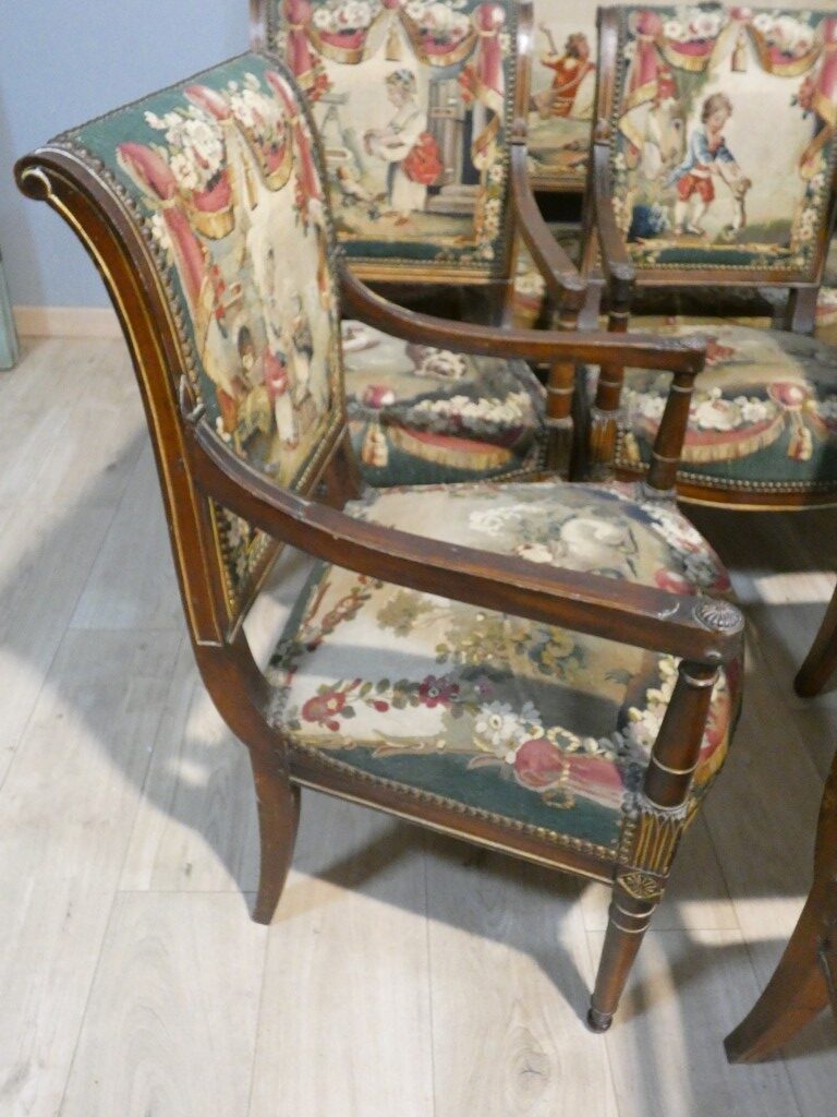 Salon d’époque Directoire en tapisserie XVIIIe siècle scènes pastorales et Fable de la Fontaine – Image 7